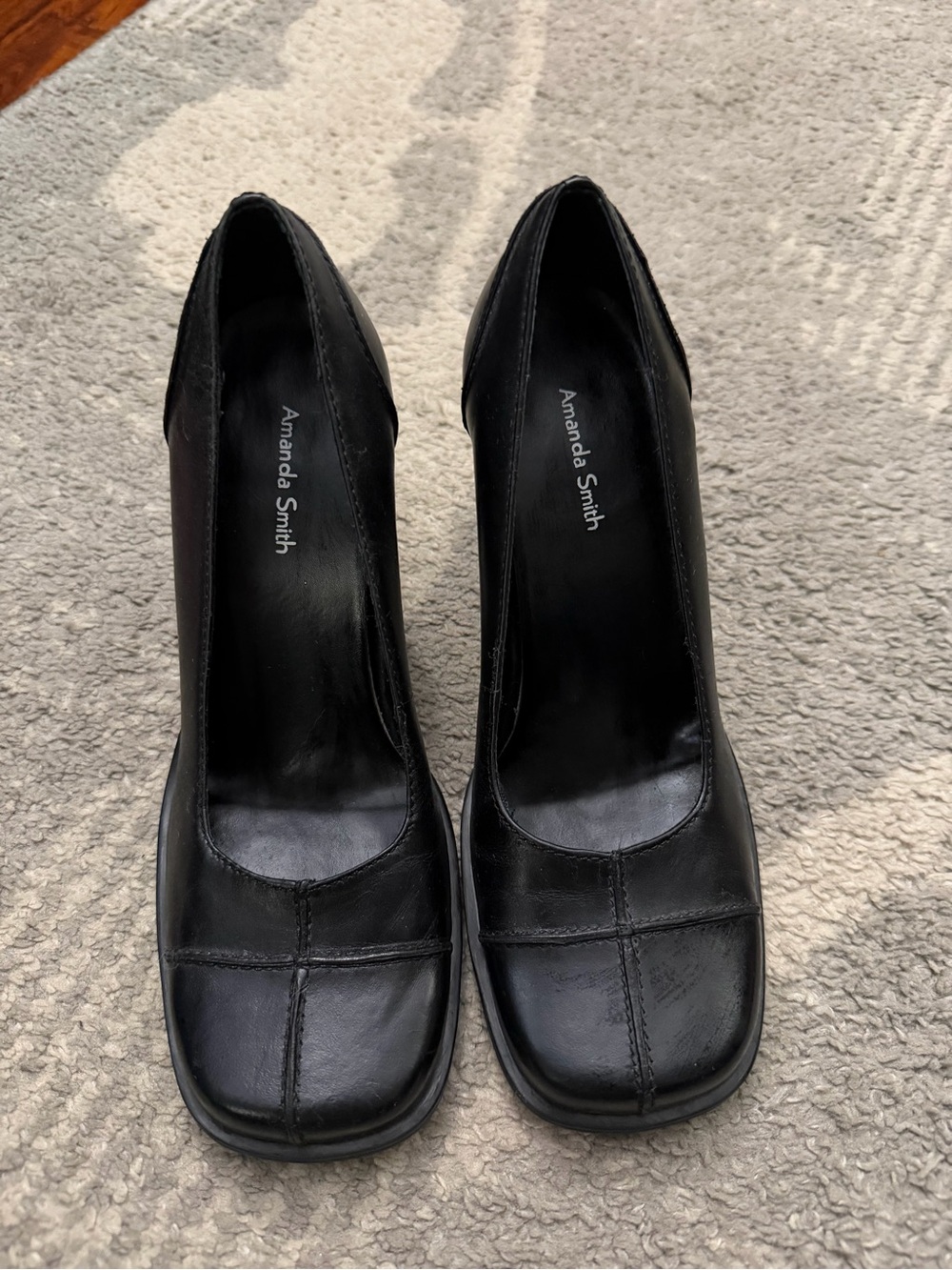 Amanda Smith Black Leather Square-Toe Heels